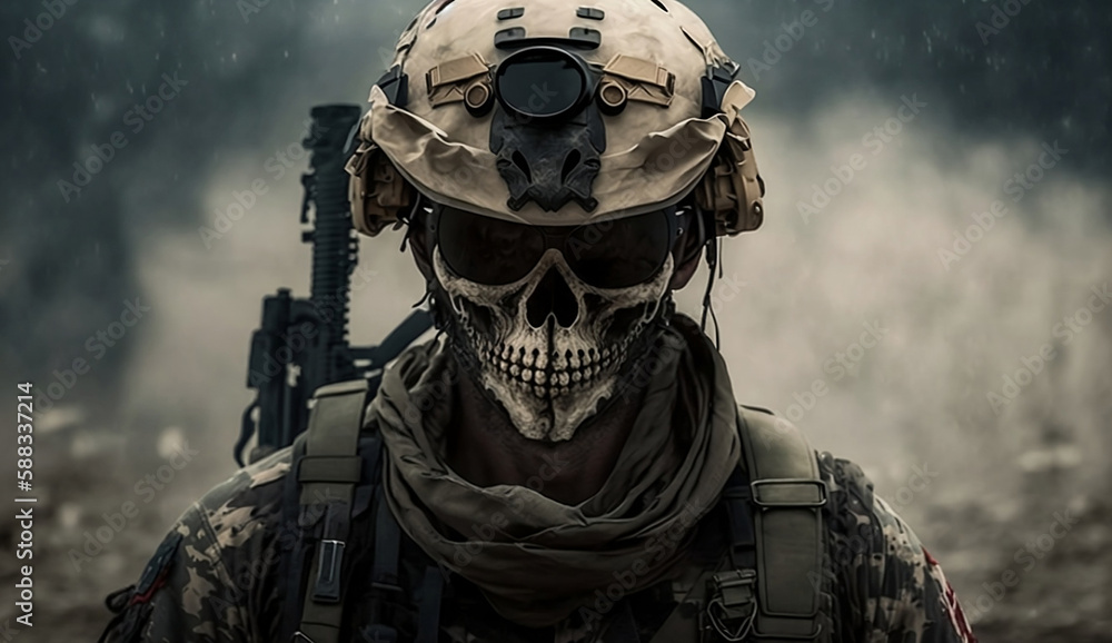 army soldier with skull mask (created with Generative AI) army soldier with skull mask (created with Generative AI)