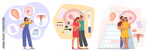 Set Couples Deep In Thought About Artificial Insemination, A Process Of Introducing Sperm Into A Womans Uterus