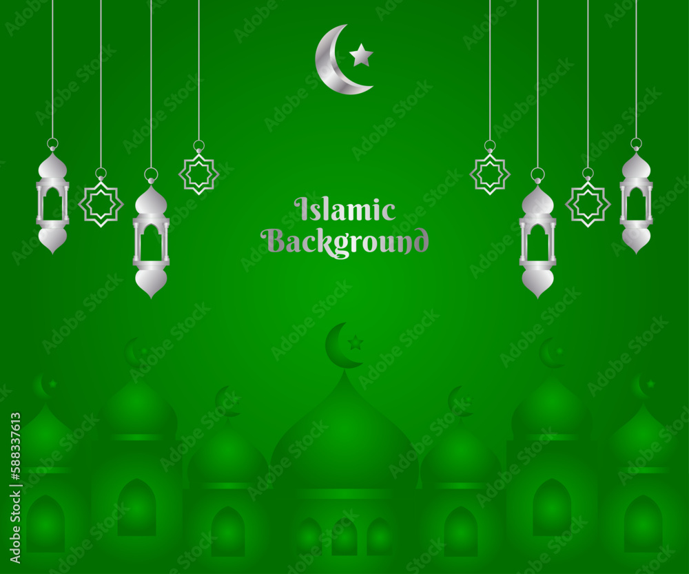 Green Background With Silver Islamic Element Design Green Background With Silver Islamic Element Design