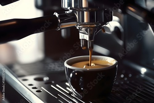 espresso coffee in a cup .Coffe mashine, ai generative