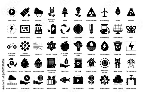 Ecology Glyph Icons Environment Pollution Iconset in Glyph Style 50 Vector Icons in Black