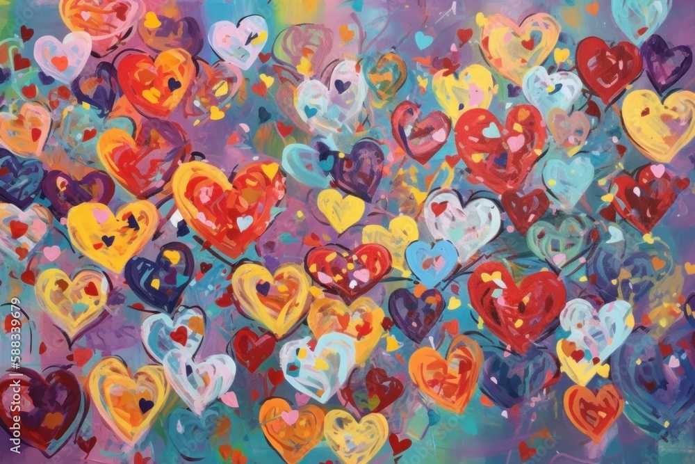 Background illustration in the form of bright hearts generative ai Background illustration in the form of bright hearts generative ai