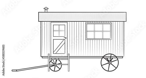 Classic shepherds hut - vector stock illustration of a mobile cottage