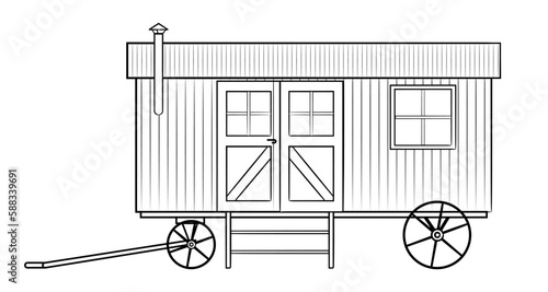 Classic shepherds hut - vector stock illustration of a mobile cottage