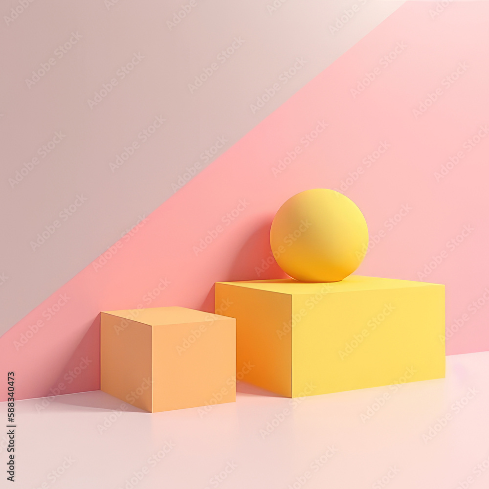 3D yellow and pink background with podium and geometric model for present product 3D yellow and pink background with podium and geometric model for present product