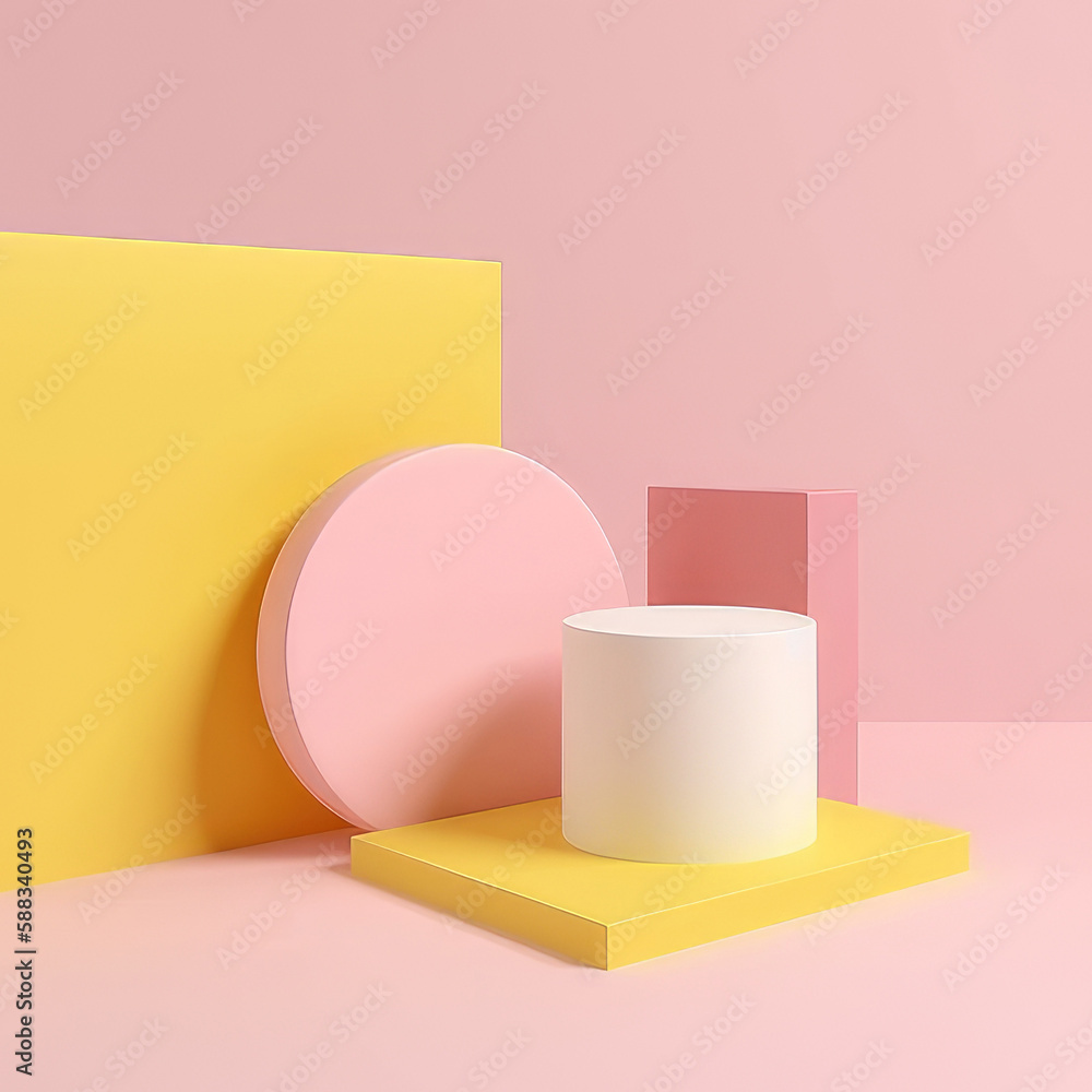 3D yellow and pink background with podium and geometric model for present product 3D yellow and pink background with podium and geometric model for present product