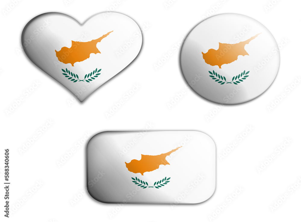 colorful national art flag of cyprus figures bottoms on a white background . concept collage. 3d illustration colorful national art flag of cyprus figures bottoms on a white background . concept collage. 3d illustration