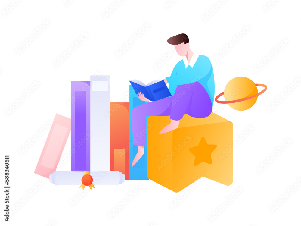 Quiet reading character flat vector concept operation hand drawn illustration
Quiet reading character flat vector concept operation hand drawn illustration