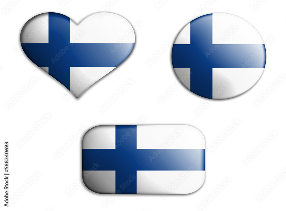 colorful national art flag of finland figures bottoms on a white background . concept collage. 3d illustration colorful national art flag of finland figures bottoms on a white background . concept collage. 3d illustration