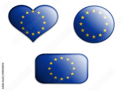 colorful national art flag of european union figures bottoms on a white background . concept collage. 3d illustration