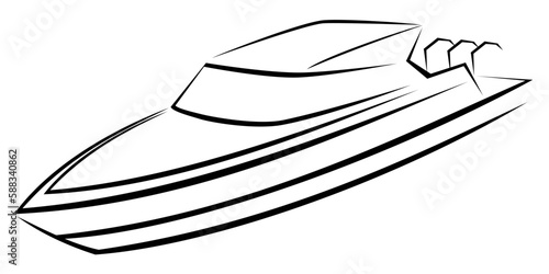 Vector illustration of a powerful luxury motorboat with a dynamic black silhouette with three engines
