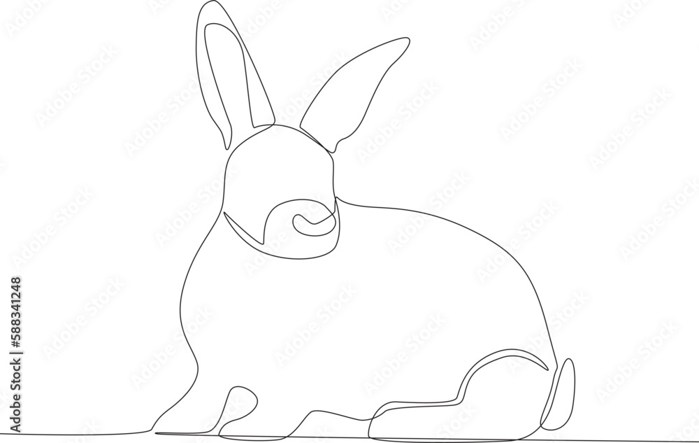 A rabbit sitting looking back. Urban pet one-line drawing A rabbit sitting looking back. Urban pet one-line drawing