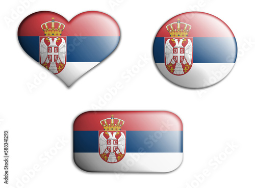 colorful national art flag of serbia figures bottoms on a white background . concept collage. 3d illustration
