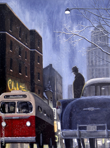 Photography Film Noir Detective Crosses the Street 1950s.