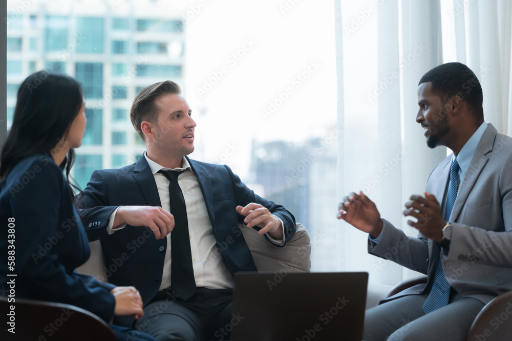 New business group discuss and exchange ideas while relaxing in the office room. New business group discuss and exchange ideas while relaxing in the office room.