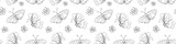 Vector seamless pattern of black outline cute butterflies and flowers in doodle style. Glade, forest edge. Background and texture on theme of nature, spring, summer, children print, isolated