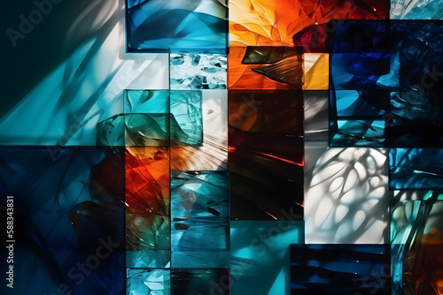 Abstract collage of bright and transparent shapes. Generative AI
