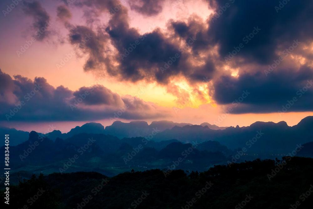 Beautiful landscape in the mountains at sunrise