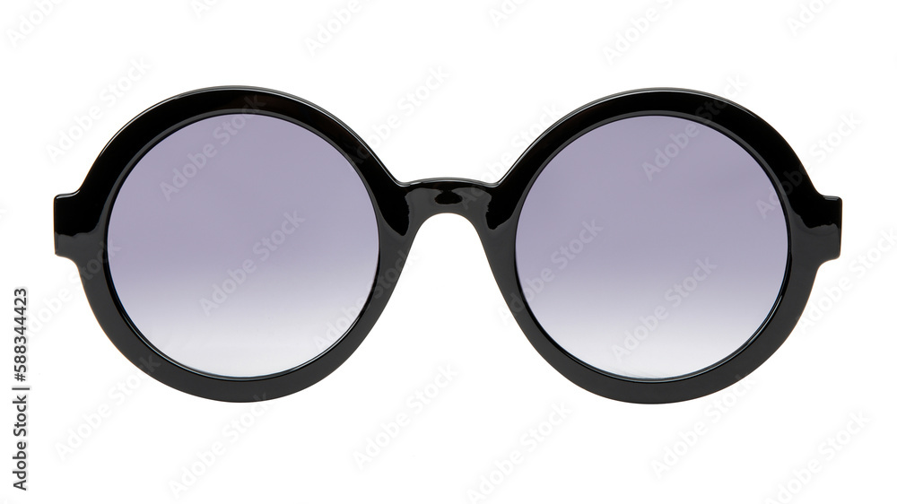 Fototapeta premium Sunglasses isolated on white background. Mockup sunglasses front view closeup design for applying on a portrait. Round shape