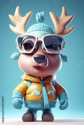 The Dreamy And Excited Moose Character In Stylish Ski Suit And Goggles Generative AI Digital Illustration Part 030423