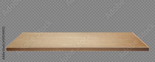 Wooden surface of desk isolated on transparent background. Kitchen top made of timber board.  Wooden tabletop. Realistic vector illustration