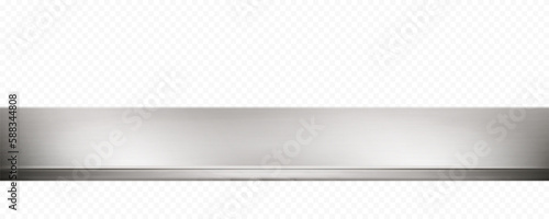 Metal kitchen tabletop isolated on transparent background. Steel table or countertop. Realistic vector illustration