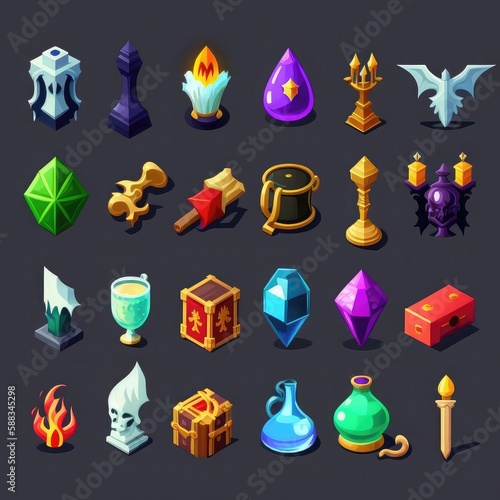 gold rpg 2d game icons ai generated