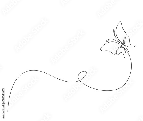 Continuous one line drawing of butterfly. Simple flying butterfly line art vector illustration. Editable stroke.