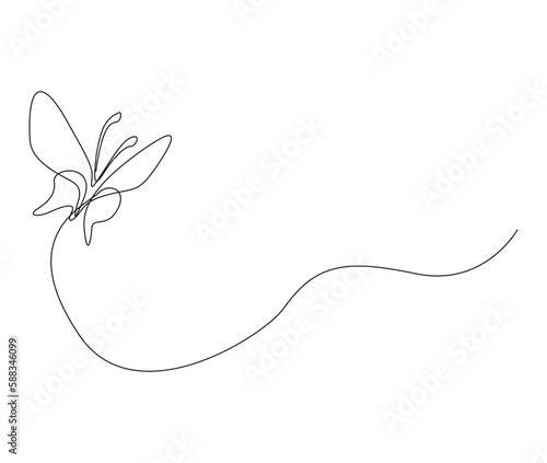Continuous one line drawing of butterfly. Simple flying butterfly line art vector illustration. Editable stroke.