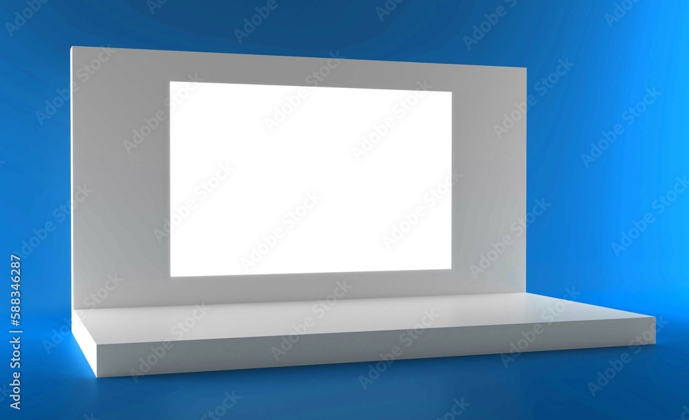 Simple event scene on blue background. Perspective view. 3d Rendering. Simple event scene on blue background. Perspective view. 3d Rendering.