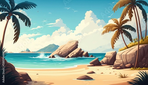 tropical beach landscape palm trees ai generated