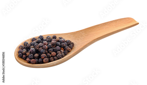 black pepper seeds in wooden spoon on transparent png
