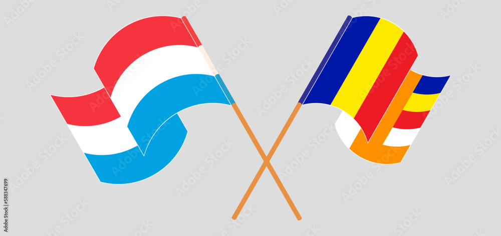 Crossed and waving flags of Luxembourg and Buddhism Crossed and waving flags of Luxembourg and Buddhism