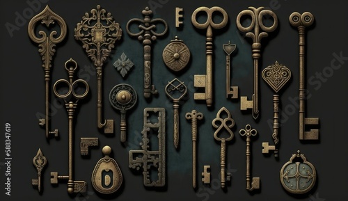 lock old vintage keys ai generated