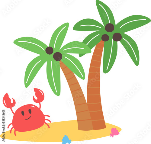 Palms And Crab on Beach