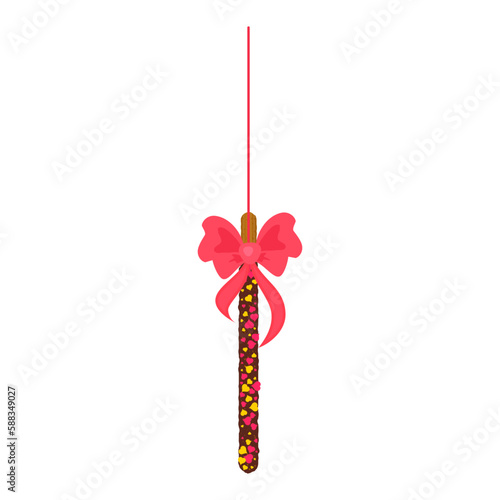 Assorted chocolate chip cookie stick dipped in sprinkles. Ribbon decorated popping candy for Pepero day in Korea. Frosted biscuit treat gift. Vector illustration
