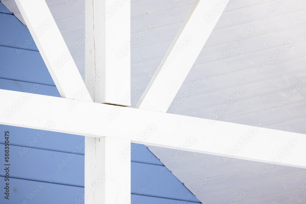 Fototapeta premium Blue white wooden house exterior details