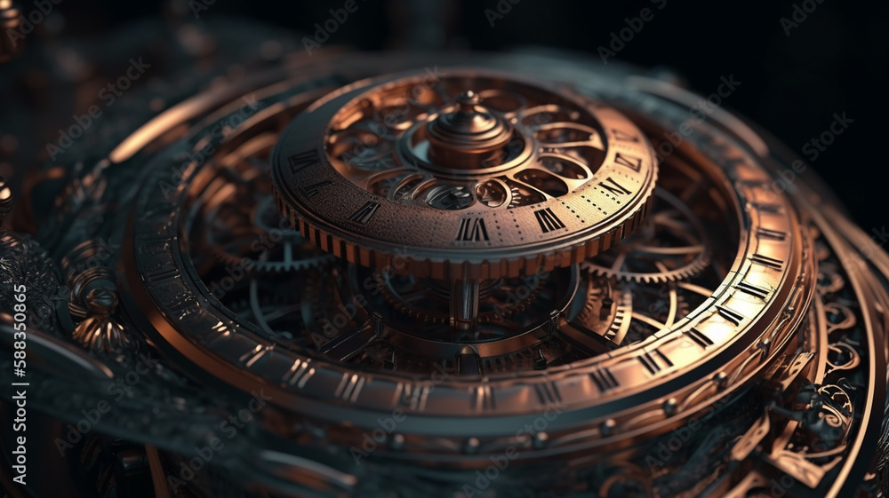 Mechanical clockwork, abstract steampunk design eternity, steampunk, time warp, background, ai generative