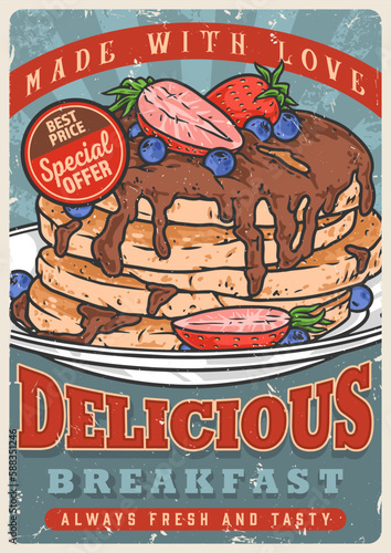 Delicious breakfast vintage poster colorful