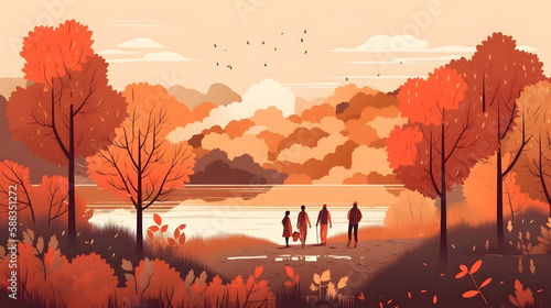 Autumn Landscape  illustration. Generative AI