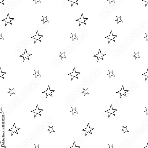 Seamless pattern with hand drawn stars. Illustration on transparent background