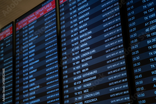 Flight time table schedule for international flights in airport