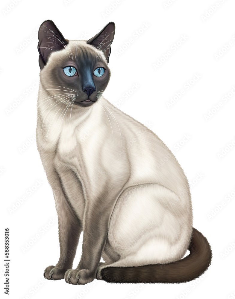 illustration of a Siamese cat on transparent background