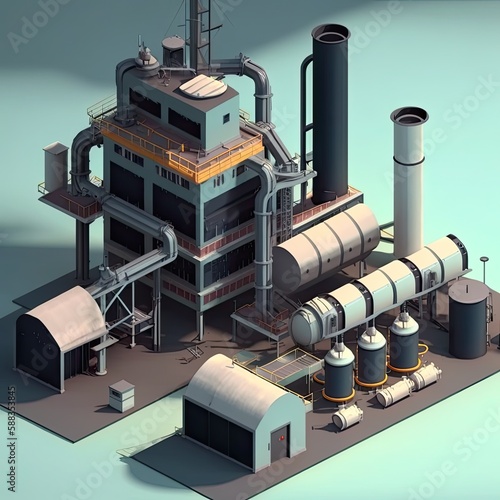 Modern factory illustration with automated machines. Generative AI.