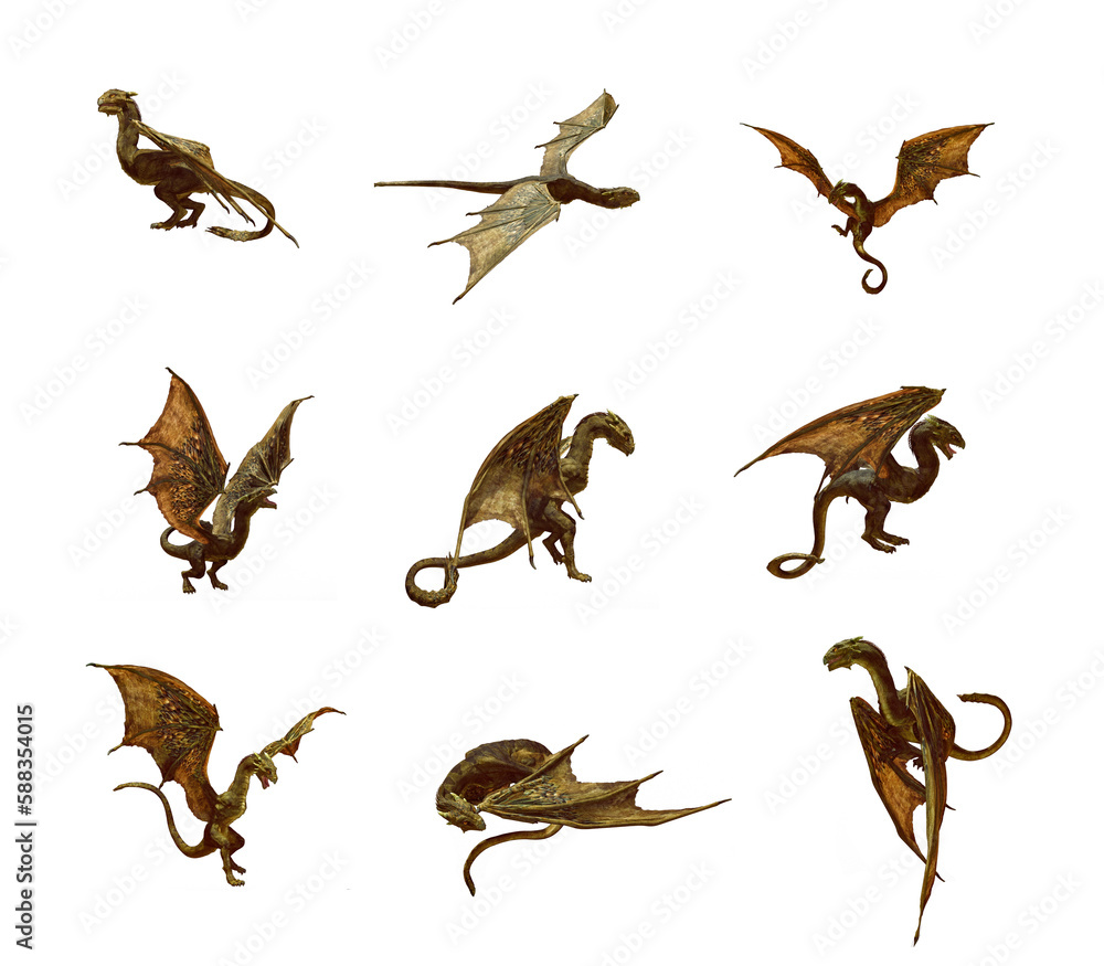 Obraz premium collection of little dragons 3d render fantasy creature