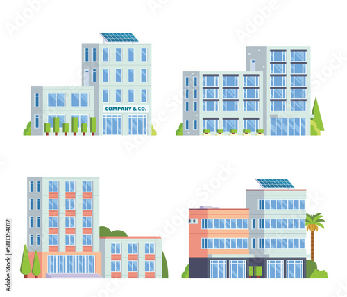 Vector element collection of office building with diverse architecture. flat design style for city illustration