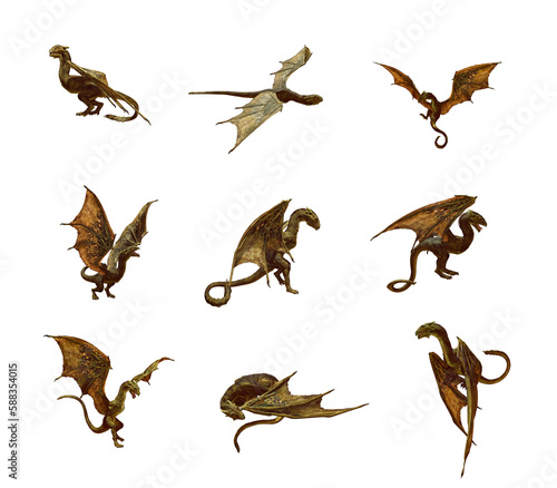 collection of little dragons 3d render fantasy creature