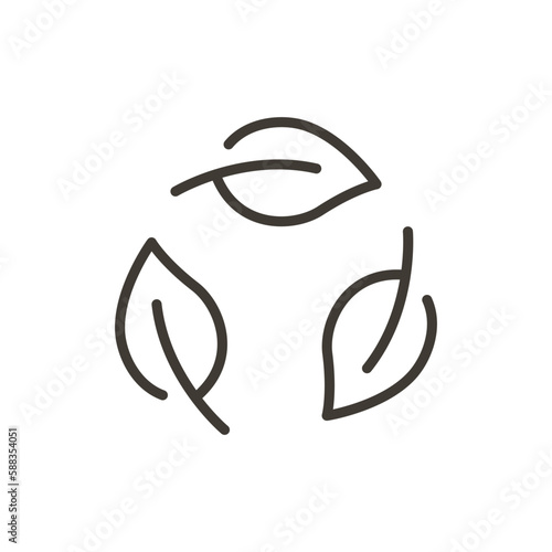 Recycle biodegradable vector thin line icon outline illustration with circular leave leaf shapes. Eco sustainable design graphic element