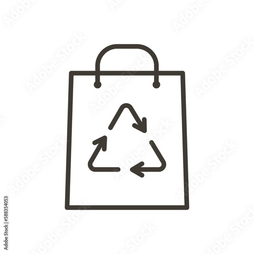 Recycled shopping bag. Vector thin line outline icon illustration. Sustainable reusable eco paper or cloth shopping bag