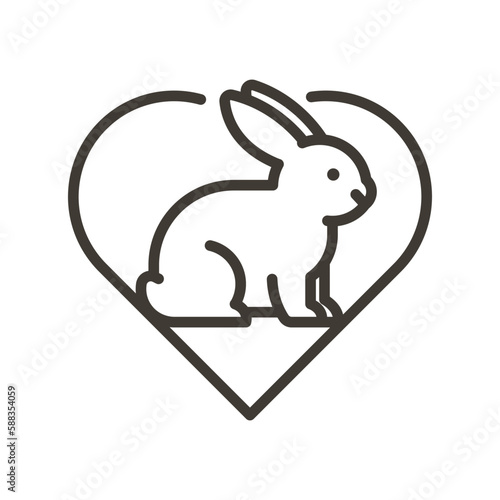 Vector thin line icon outline linear stroke illustration of a cute little rabbit with a heart photo